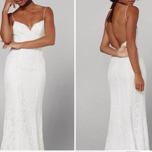 FAME AND PARTNERS Sirene Lace Gown In Ivory -Altered SLIT- size 6 NWT - Picture 1 of 16